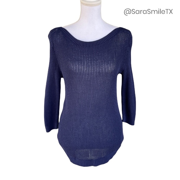 TOMMY HILFIGER Navy Blue 3/4 Sleeve Chunky Knit Sweater - Picture 1 of 13